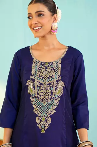 Women's Beautiful Embroidery Work Viscose Silk Fabric Flared Anarkali Pant and Dupatta Set