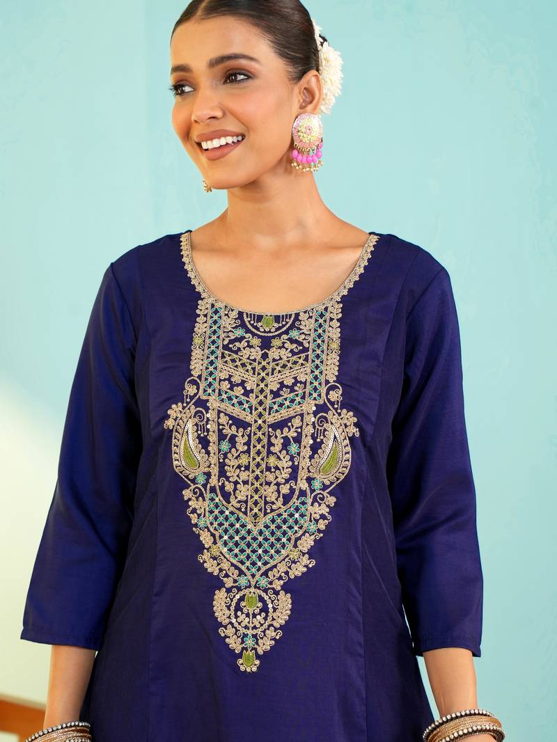 Women's Beautiful Embroidery Work Viscose Silk Fabric Flared Anarkali Pant and Dupatta Set