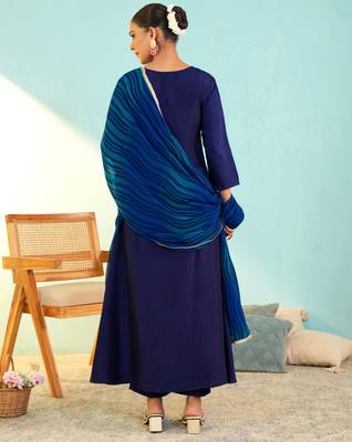 Women's Beautiful Embroidery Work Viscose Silk Fabric Flared Anarkali Pant and Dupatta Set 4
