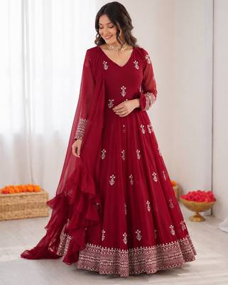 Rani pink georgette thread with sequin anarkali suit 1