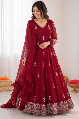 Rani pink georgette thread with sequin anarkali suit