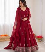 Rani pink georgette thread with sequin anarkali suit