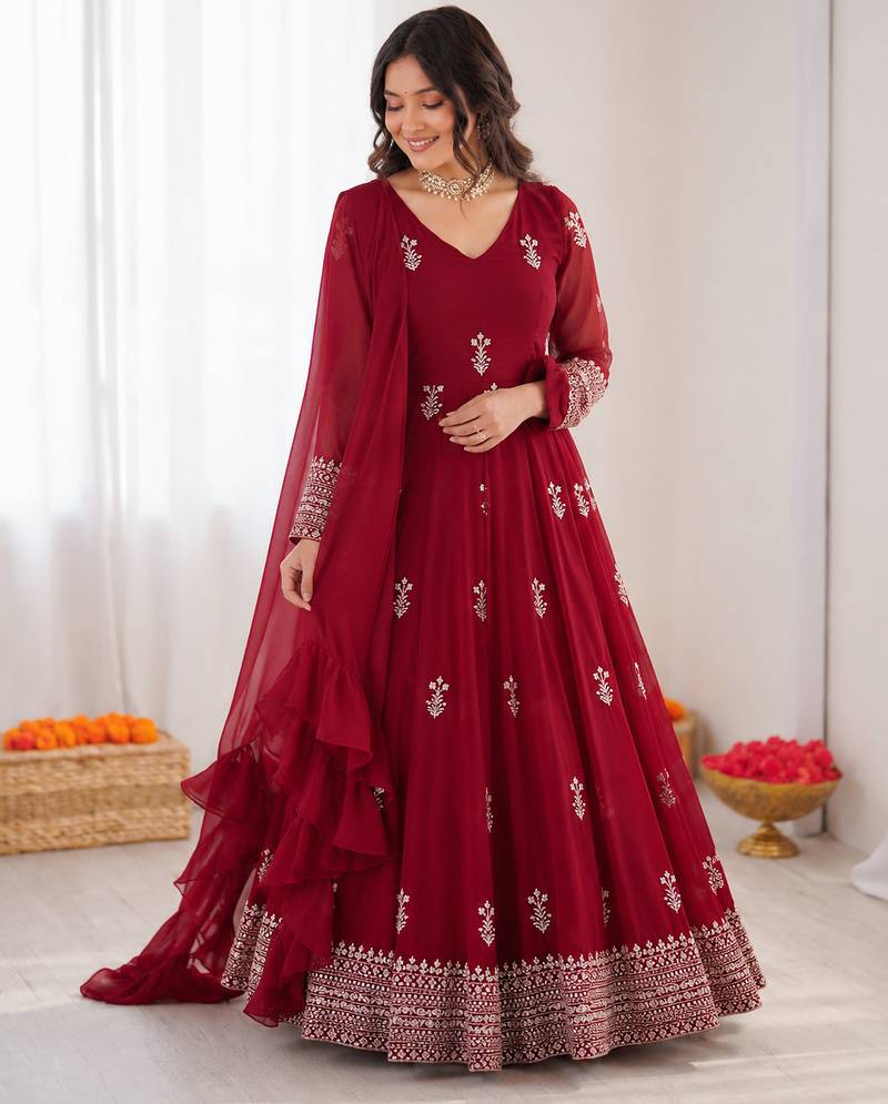 Rani pink georgette thread with sequin anarkali suit