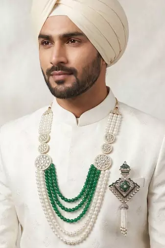Men s Ethnic Sherwani Mala with Brooch   Perfect for Weddings & Festive Wear