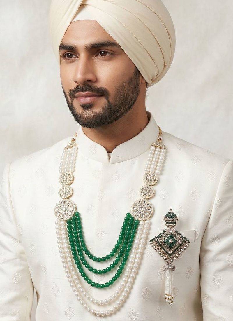 Men s Ethnic Sherwani Mala with Brooch   Perfect for Weddings & Festive Wear