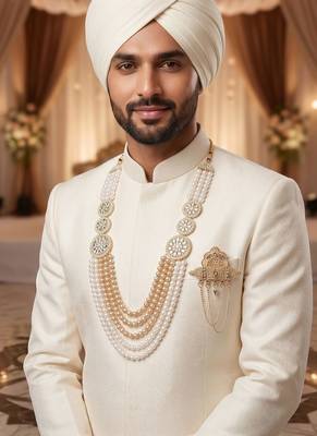 Premium Beaded Groom Mala with Elegant Brooch 6