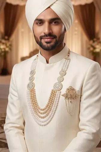 Premium Beaded Groom Mala with Elegant Brooch