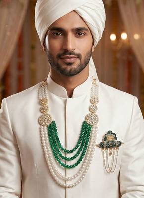 Royal Multi-Layered Groom Sherwani Mala with Decorative Brooch 6