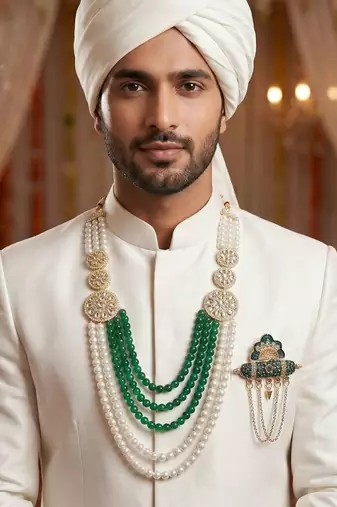 Royal Multi-Layered Groom Sherwani Mala with Decorative Brooch