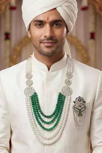 Men s Ethnic Sherwani Mala with Brooch   Perfect for Weddings & Festive Wear