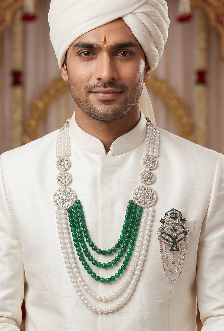 Men s Ethnic Sherwani Mala with Brooch   Perfect for Weddings & Festive Wear