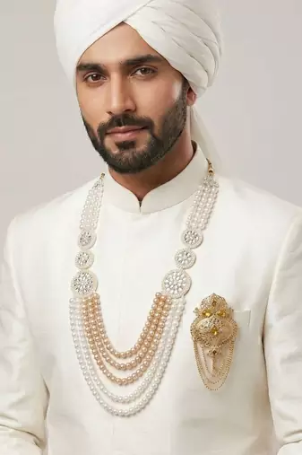 Royal Multi-Layered Groom Sherwani Mala with Decorative Brooch