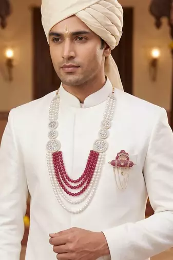 Royal Multi-Layered Groom Sherwani Mala with Decorative Brooch