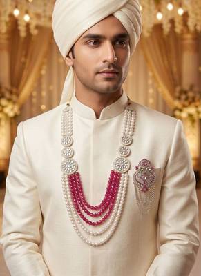 Royal Multi-Layered Groom Sherwani Mala with Decorative Brooch 6