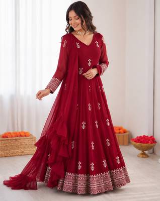 Rani pink georgette thread with sequin anarkali suit 2