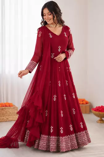 Rani pink georgette thread with sequin anarkali suit