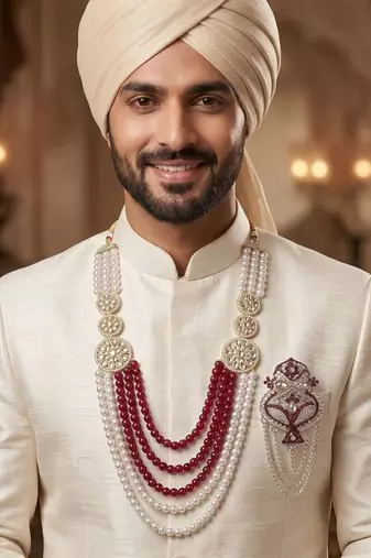 Men s Ethnic Sherwani Mala with Brooch   Perfect for Weddings & Festive Wear