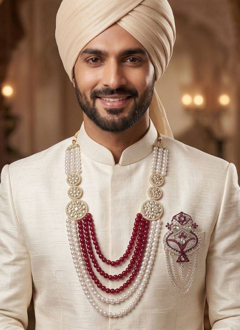 Men s Ethnic Sherwani Mala with Brooch   Perfect for Weddings & Festive Wear