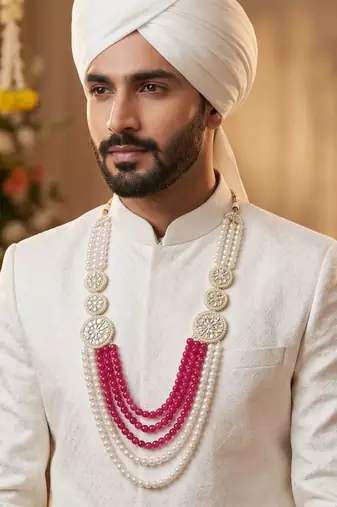 Designer pearl base metal and dulha sherwani moti mala haar necklace for groom