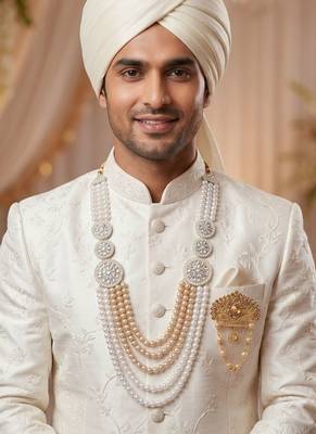 Royal Multi-Layered Groom Sherwani Mala with Decorative Brooch 6