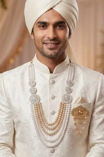 Royal Multi-Layered Groom Sherwani Mala with Decorative Brooch