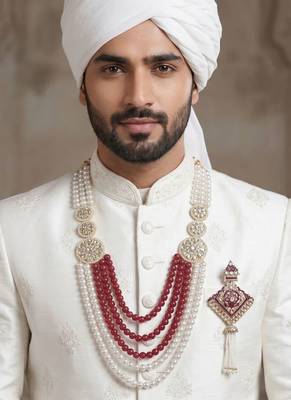 Men s Ethnic Sherwani Mala with Brooch   Perfect for Weddings & Festive Wear 6