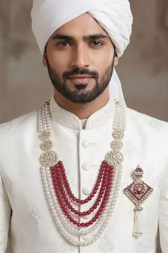 Men s Ethnic Sherwani Mala with Brooch   Perfect for Weddings & Festive Wear