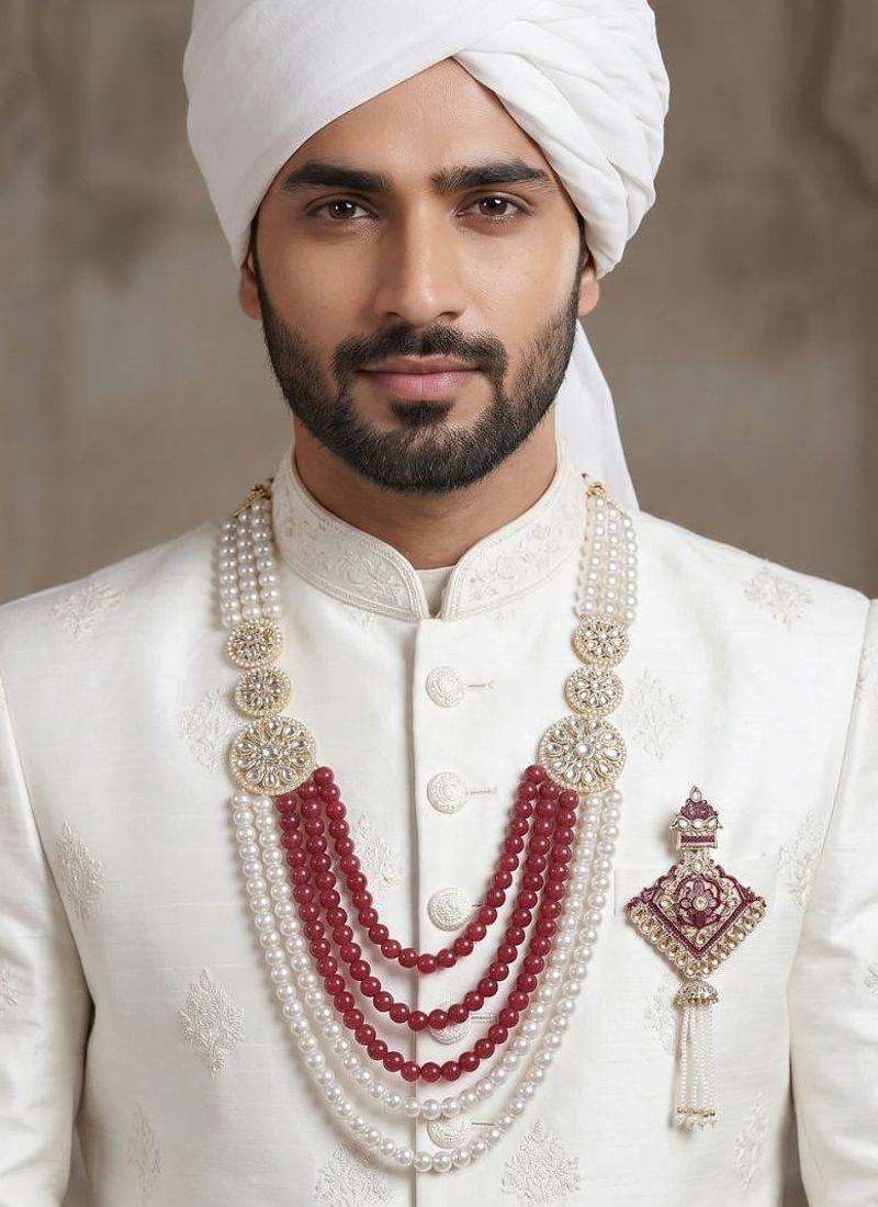 Men s Ethnic Sherwani Mala with Brooch   Perfect for Weddings & Festive Wear