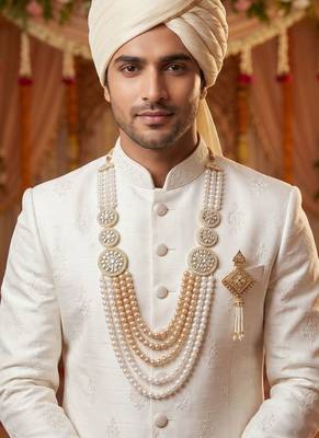 Royal Multi-Layered Groom Sherwani Mala with Decorative Brooch 6