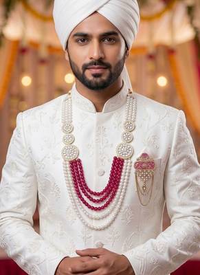 Royal Multi-Layered Groom Sherwani Mala with Decorative Brooch 6