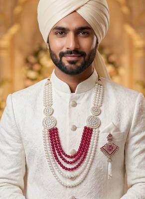 Royal Multi-Layered Groom Sherwani Mala with Decorative Brooch 6