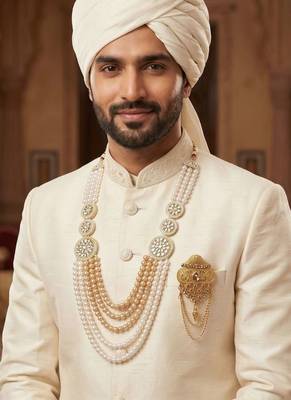 Premium Beaded Groom Mala with Elegant Brooch 6