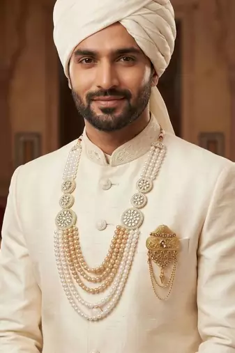 Premium Beaded Groom Mala with Elegant Brooch