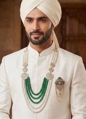 Royal Multi-Layered Groom Sherwani Mala with Decorative Brooch 6