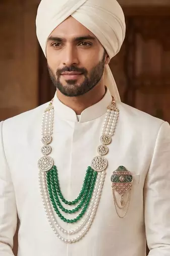 Royal Multi-Layered Groom Sherwani Mala with Decorative Brooch
