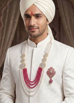 Royal Multi-Layered Groom Sherwani Mala with Decorative Brooch 6