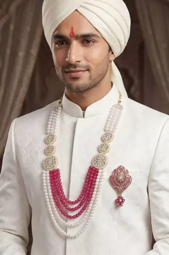 Royal Multi-Layered Groom Sherwani Mala with Decorative Brooch