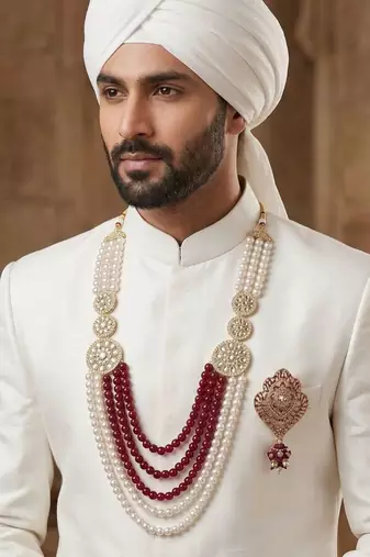 Men s Ethnic Sherwani Mala with Brooch   Perfect for Weddings & Festive Wear