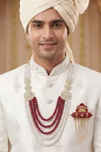 Men s Ethnic Sherwani Mala with Brooch   Perfect for Weddings & Festive Wear