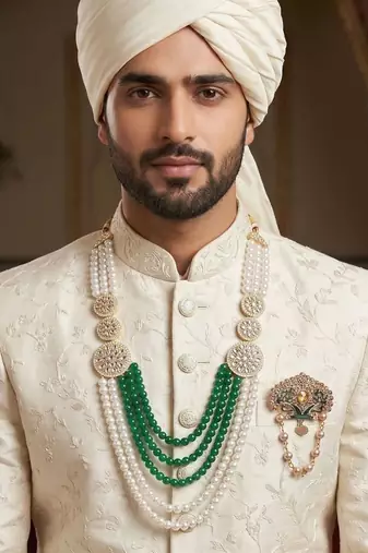 Men s Ethnic Sherwani Mala with Brooch   Perfect for Weddings & Festive Wear
