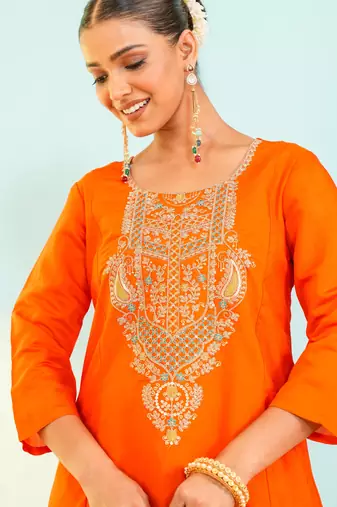 Women's Beautiful Embroidery Work Viscose Silk Fabric Flared Anarkali Pant and Dupatta Set