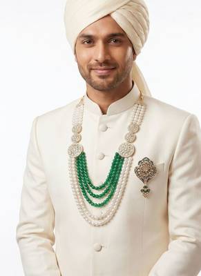 Royal Multi-Layered Groom Sherwani Mala with Decorative Brooch 6
