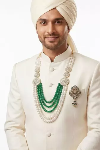 Royal Multi-Layered Groom Sherwani Mala with Decorative Brooch