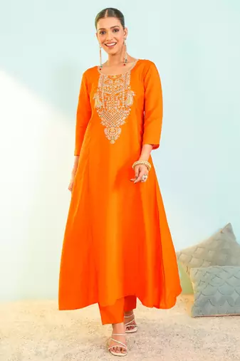 Women's Beautiful Embroidery Work Viscose Silk Fabric Flared Anarkali Pant and Dupatta Set