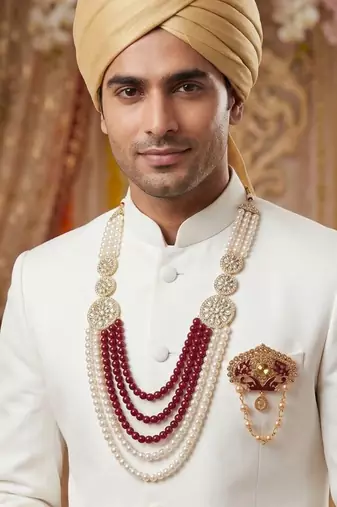 Men s Ethnic Sherwani Mala with Brooch   Perfect for Weddings & Festive Wear