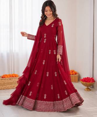 Rani pink georgette thread with sequin anarkali suit 3