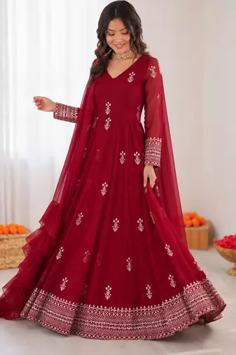 Rani pink georgette thread with sequin anarkali suit