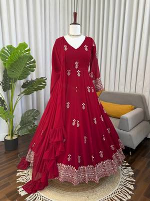 Rani pink georgette thread with sequin anarkali suit 4