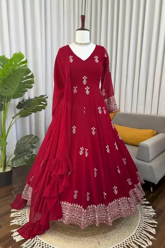 Rani pink georgette thread with sequin anarkali suit