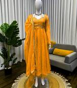Yellow fendy silk thread with sequin anarkali suit